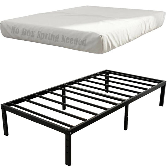 OmiNight 18 inches Tall Heavy Duty Steel Slat Queen Size Metal Bed Frame,Noiseless,No Box Spring Needed,Easy Set up,Non-Slip Support,Adequate Under-bed Storage, Metal Platform Bed for Adults
