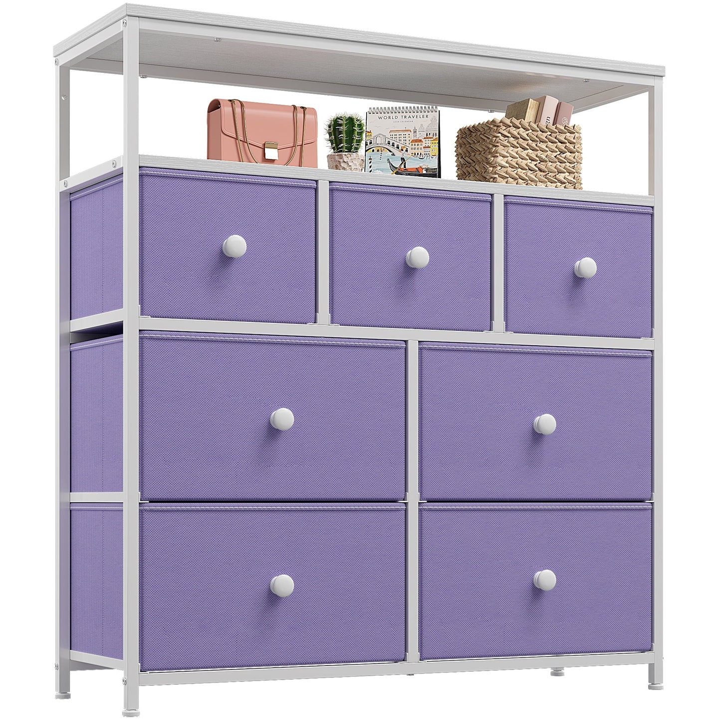 EnHomee Dressers for Bedroom with 7 Drawers Pink Dresser Fabric Chest of Drawers with Shelves Portable Storage Tower Small Dresser for Living Room Nursery Guest Room