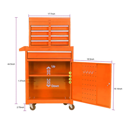 5-Drawer Rolling Tool Chest & Removable Tool Box with Locking System, Tool Box Organizer with 4 Wheels& Hooks, Large Capacity Garage Storage Cabinet for Warehouse and Repair Shop, Orange