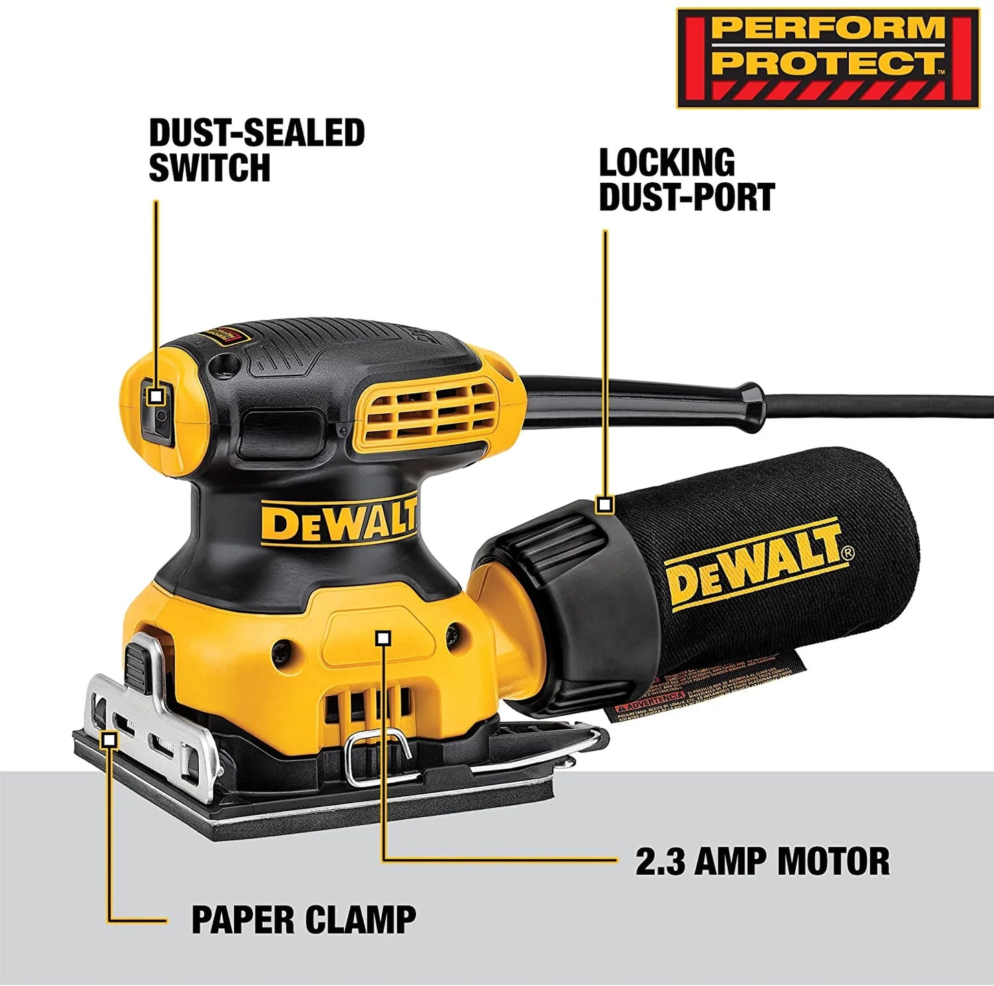 DEWALT Palm Sander, 1/4 Sheet (DWE6411K), Yellow