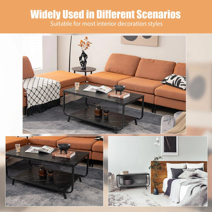 Costway Coffee Table 2-Tier Modern Marble Coffee Table W/Storage Shelf for Living Room