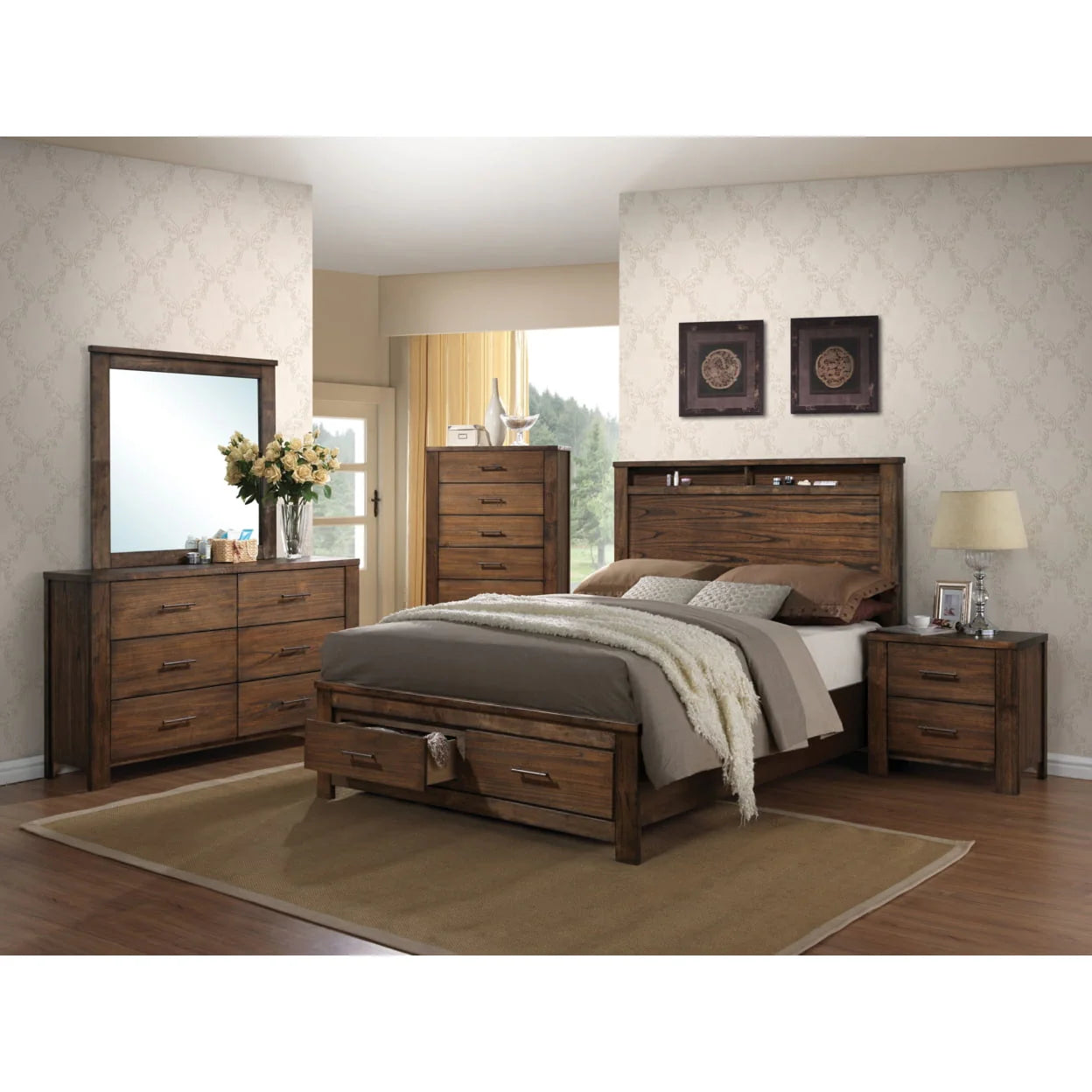 Queen Bed with Storage, Oak