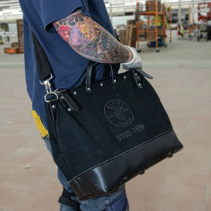 Klein Tools 510216SPBLK 16 in. Deluxe Canvas Tool Bag - Large, Black