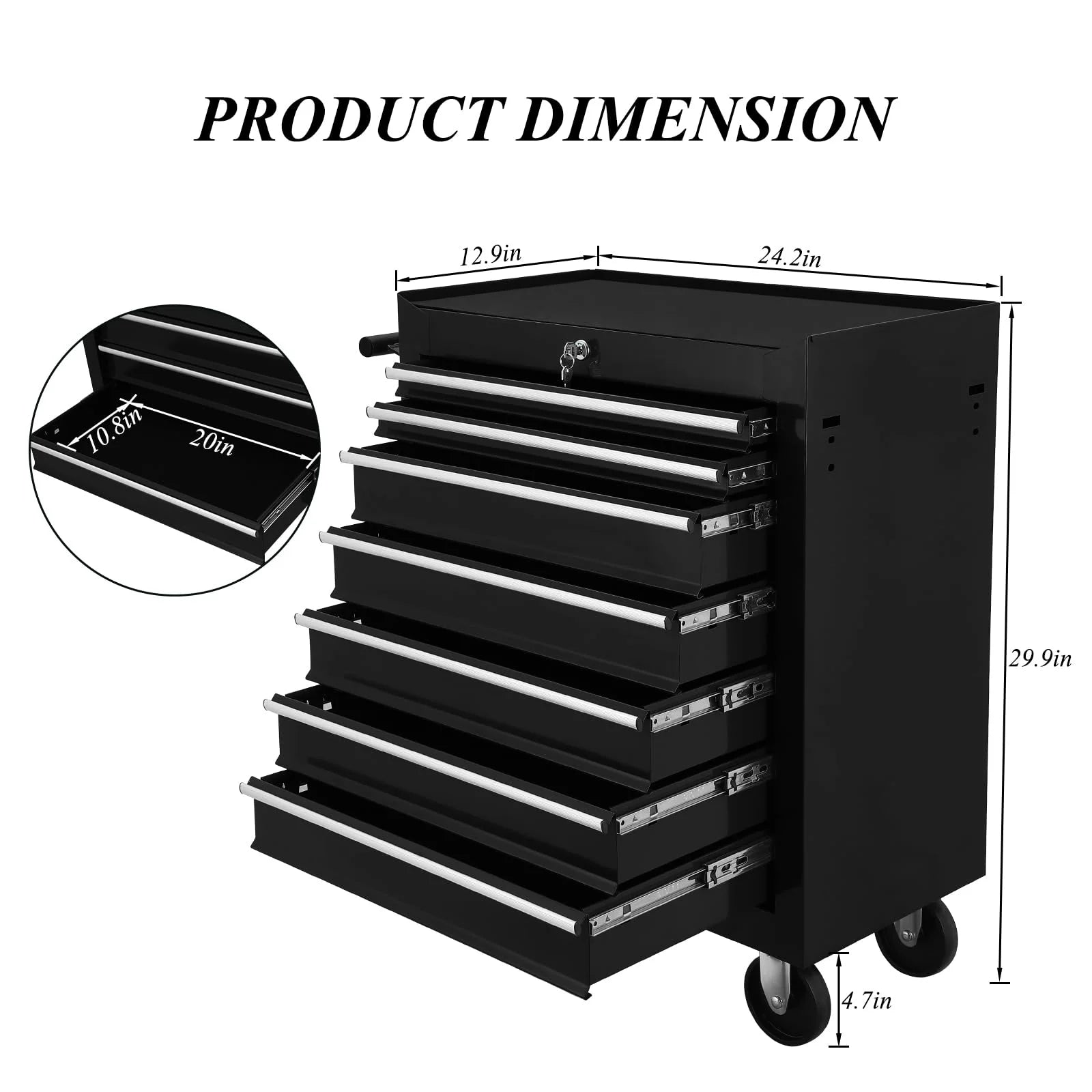 Pinypikaka 7 Drawer Rolling Tool Chest on Wheels, Lockable Tool Box, Removable Storage Case for Garage, Workshop and Craftsmen