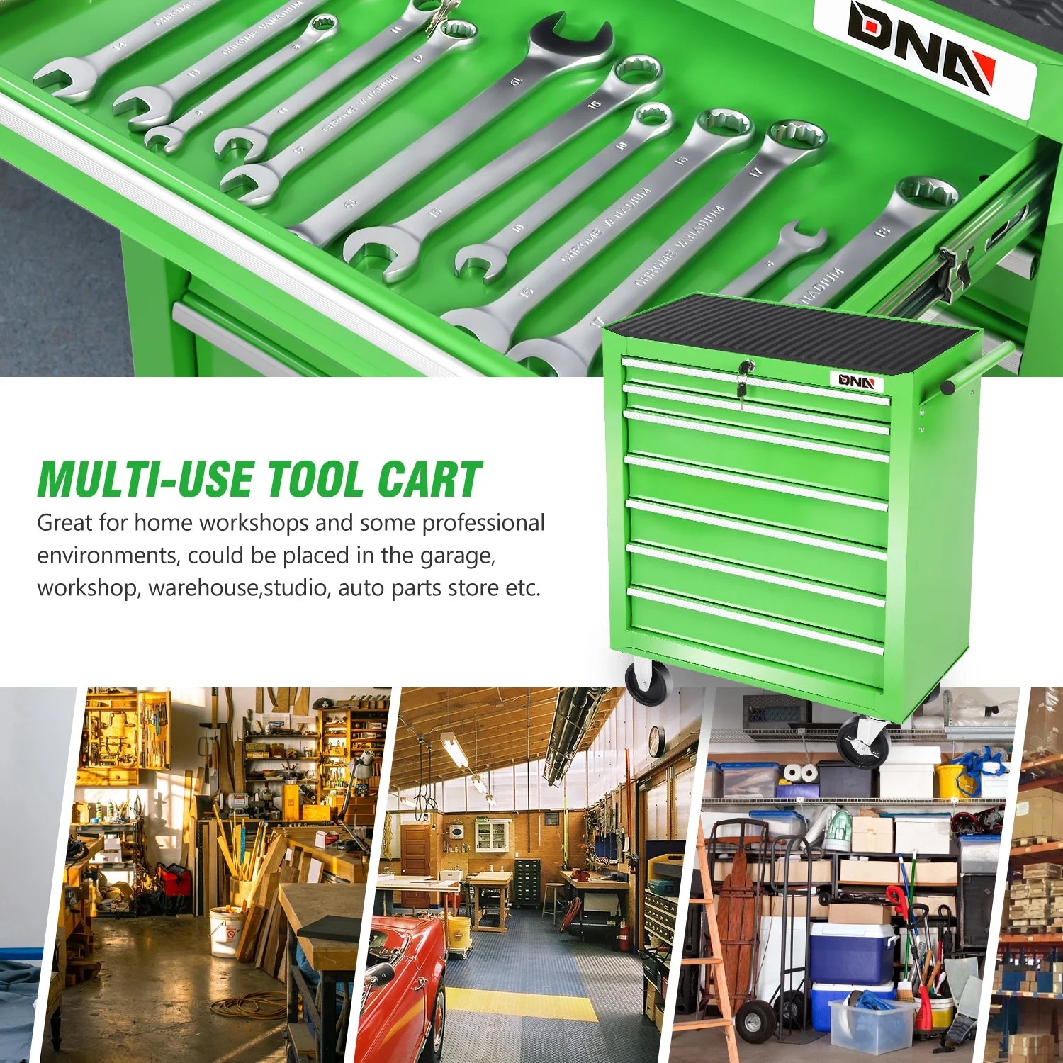 DNA Motoring TOOLS-00399 7 Drawers Garage Warehouse Workshop Rolling Tool Cabinet Chest With Top Antiskip Mat+Swivel Casters