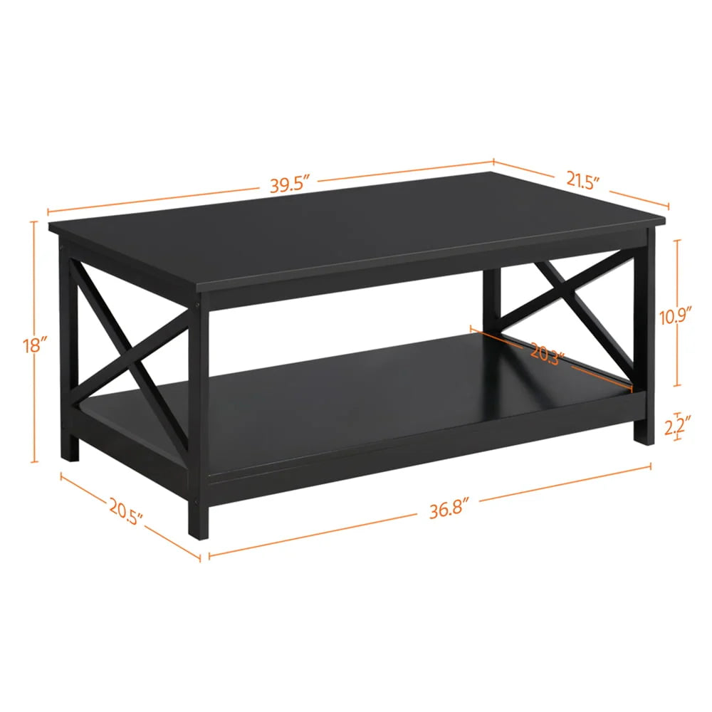 YouYeap Coffee Table Living Room Furniture Table with Storage Shelf, Black