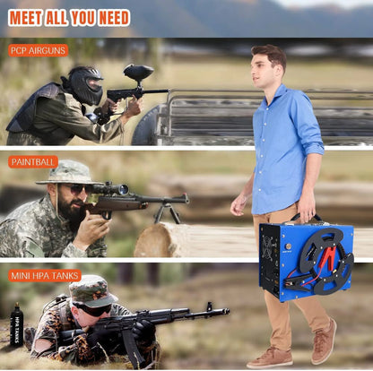TOAUTO A3 PCP Air Compressor, Unique Vertical+Wire Spool Portable Design, Auto-Stop, Oil/Water-Free, 4500Psi/30Mpa, 8MM Quick-Connector for Paintball/PCP Air Rifle/Tank