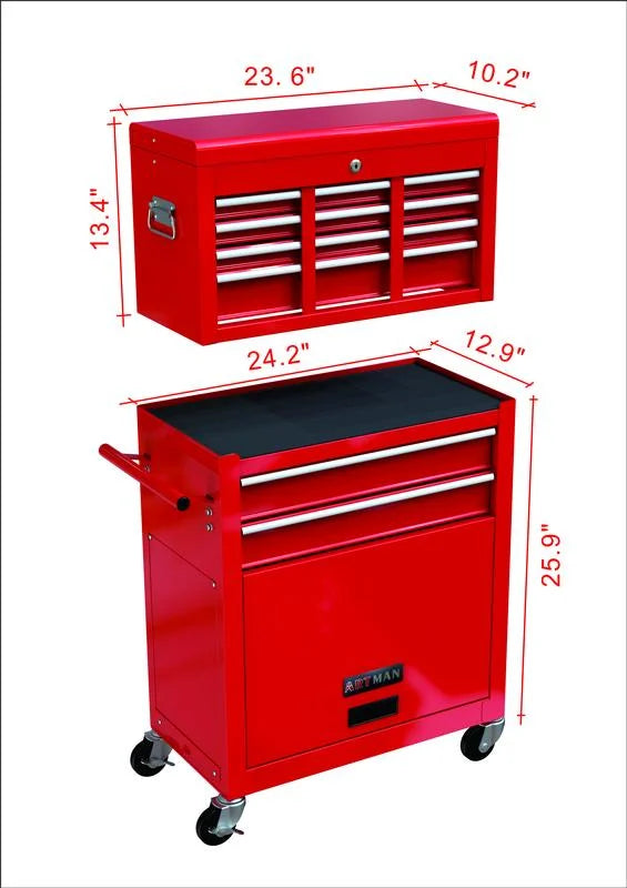 Leuco High Capacity Rolling Tool Chest with Wheels and Drawers, 8-Drawer Tool Storage Cabinet, Heavy-Duty Garage Organizer and Workshop Tool Chest, Red
