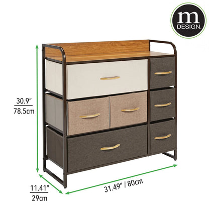 mDesign Large Storage Dresser Furniture with 7 Fabric Drawers, Multi/Dark Brown