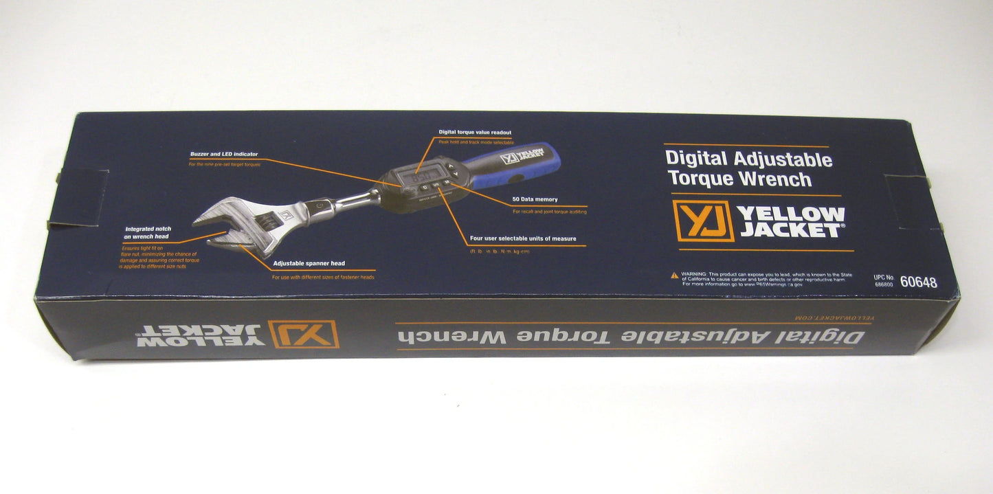 Yellow Jacket 60648 Digital Adjustable Torque Wrench 752 in-lb Torque 10.6 in