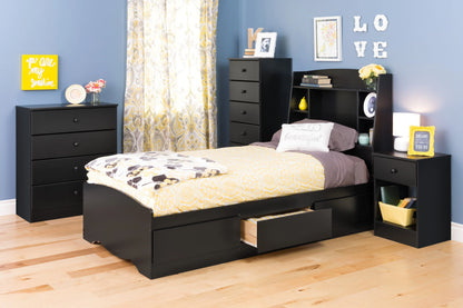 Prepac Astrid Twin Storage Headboard with Side Compartments, Black