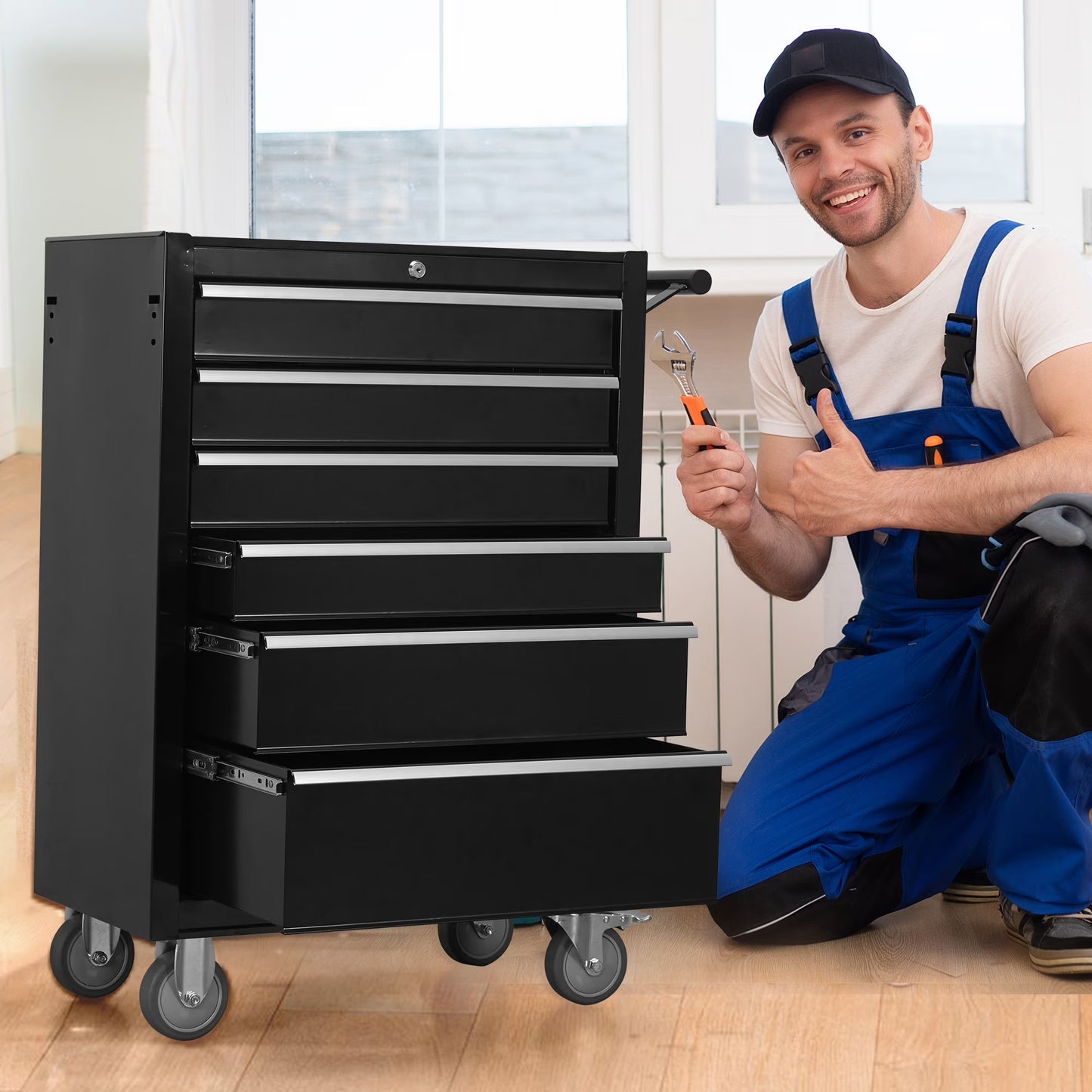 6-Drawer Rolling Tool Chest Cabinet, Large Capacity Metal Tool Box with Wheels