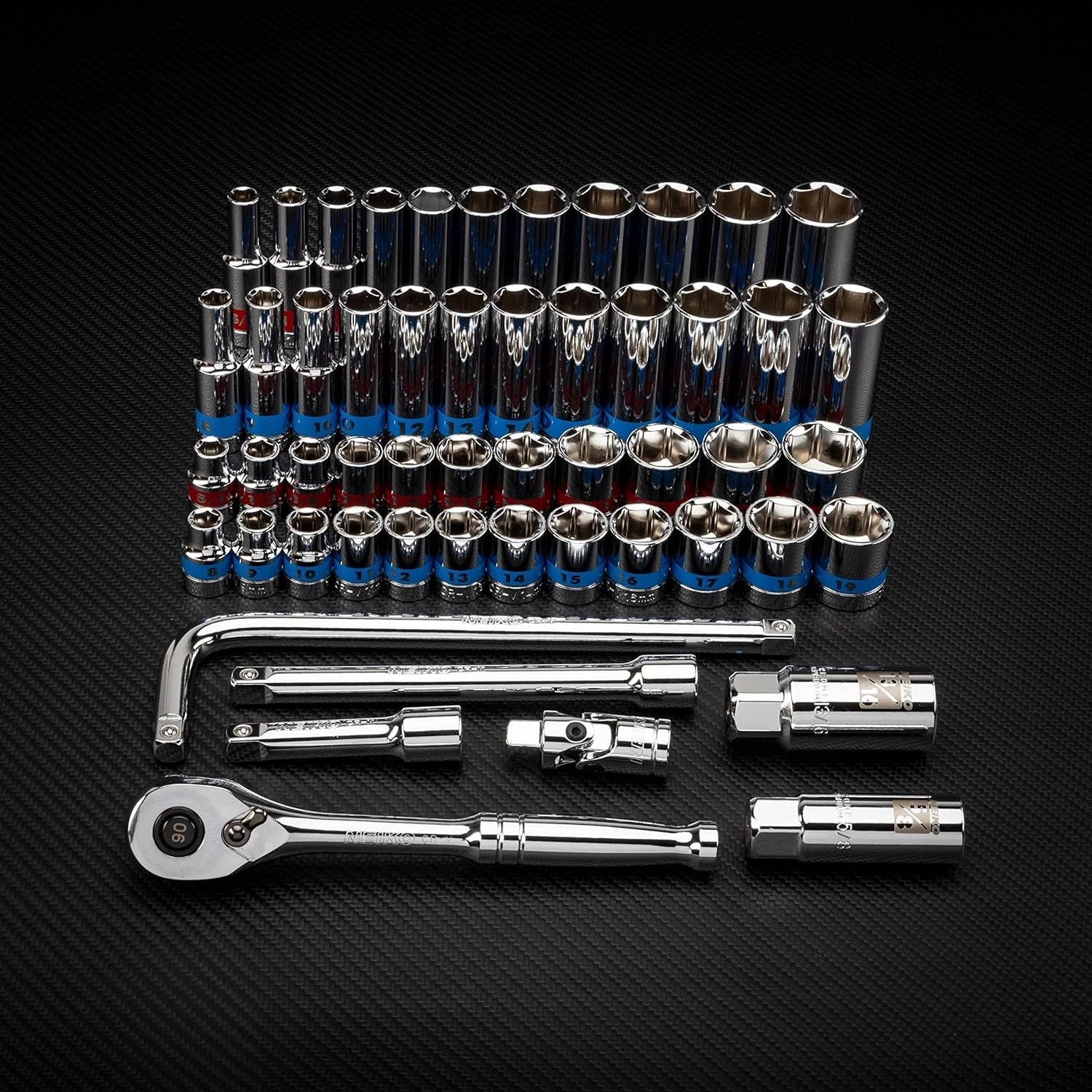 Neiko 02513A 3/8-Inch-Drive Ratchet and Socket Set, 53-Piece, Standard and Deep SAE Sizes 5/16" to 7/8", Made with CrV Steel