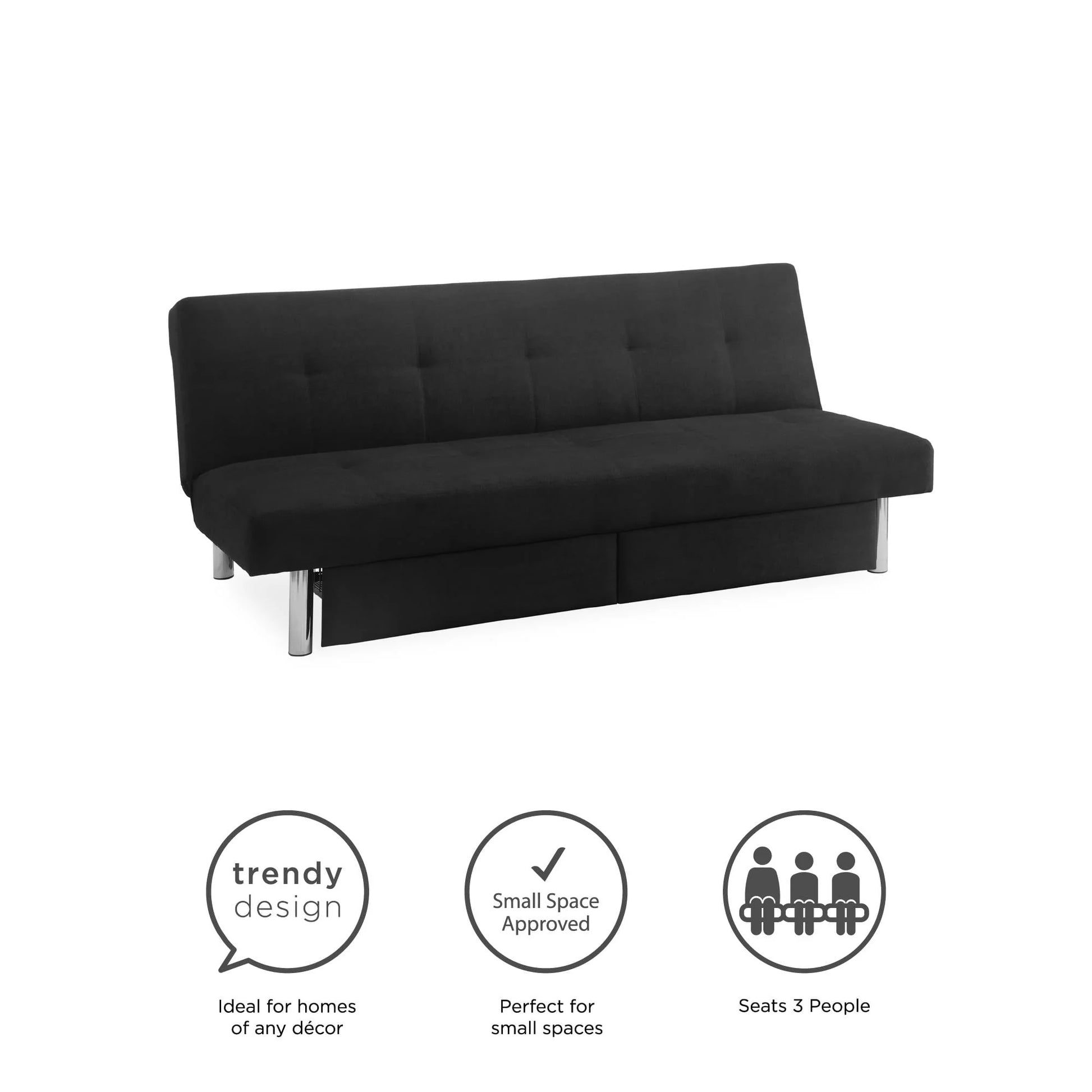 DHP Sola Storage Futon with Storage Drawers, Black Microfiber