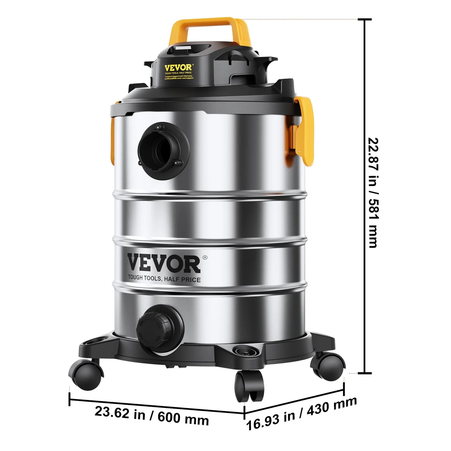 VEVOR Stainless Steel Wet Dry Shop Vacuum, 8 Gallon 6 Peak HP Wet/Dry Vac, Powerful Suction with Blower Function w/Attachment 2-in-1 Crevice Nozzle, Small Shop Vac Perfect for Carpet Debris