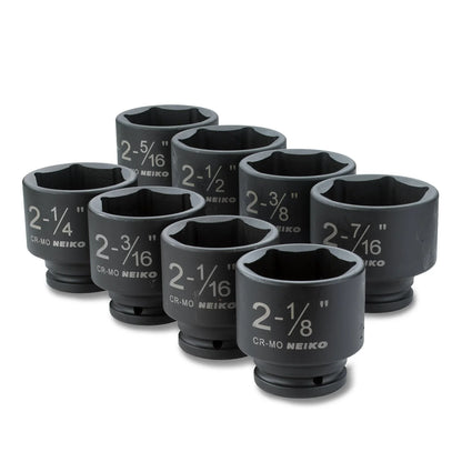 NEIKO 02392A 3/4" Impact Socket Set, 3/4? Drive, 8 PC Jumbo Sockets, SAE Standard Sizes 2-1/16 Inch to 2-1/2 Inch, Chrome-Moly Cr-Mo Steel