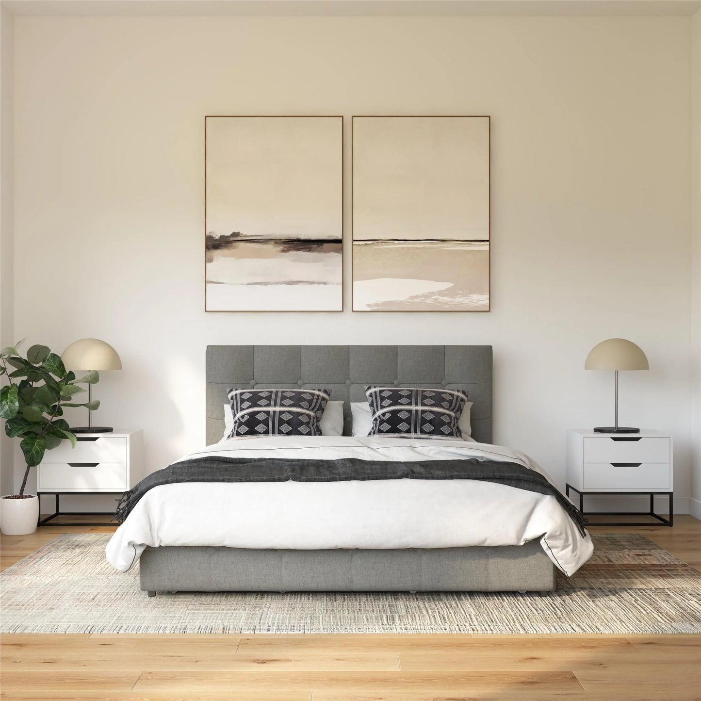 DHP Rose Tufted Upholstered Storage Bed Frame, Full, Gray Linen
