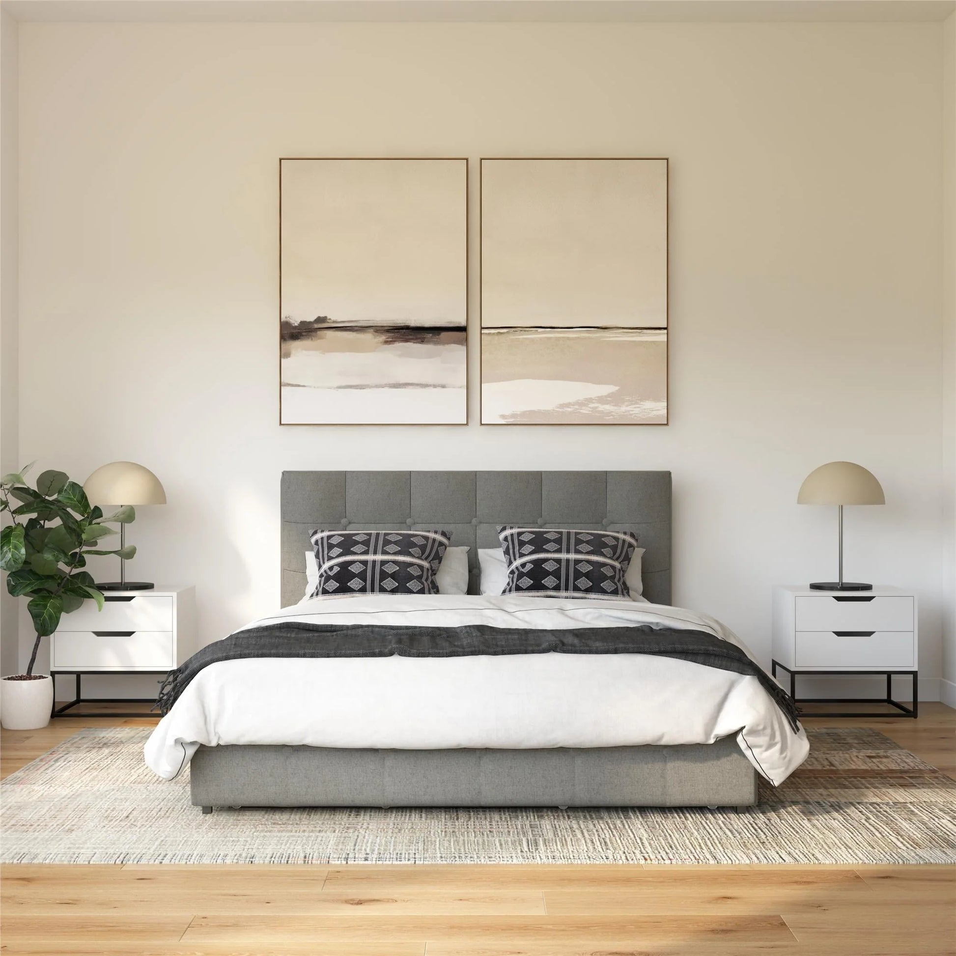 DHP Rose Tufted Upholstered Storage Bed Frame, Full, Gray Linen