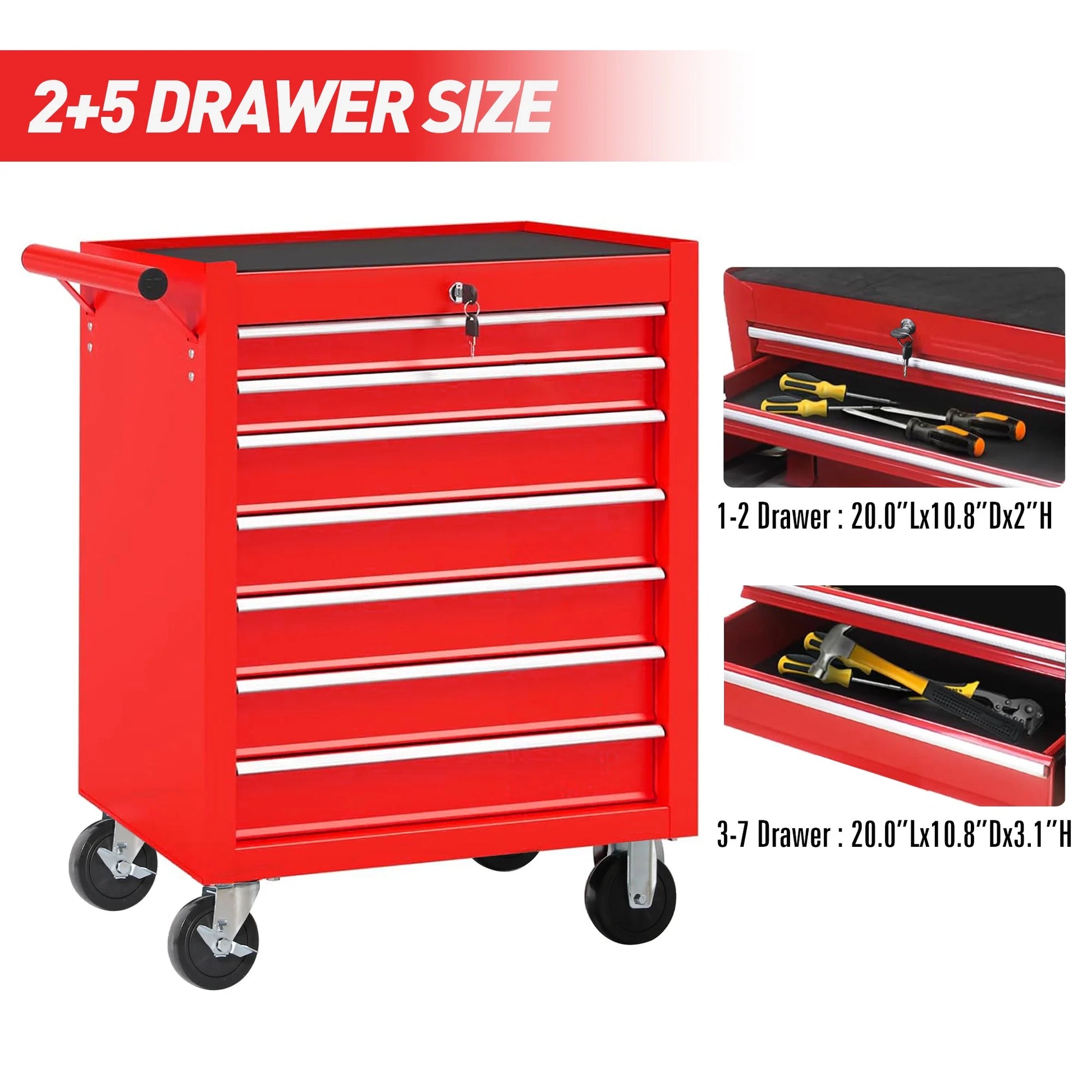 Tool Chest with 7-Drawer Tool Box with Wheels Multifunctional Tool Cart