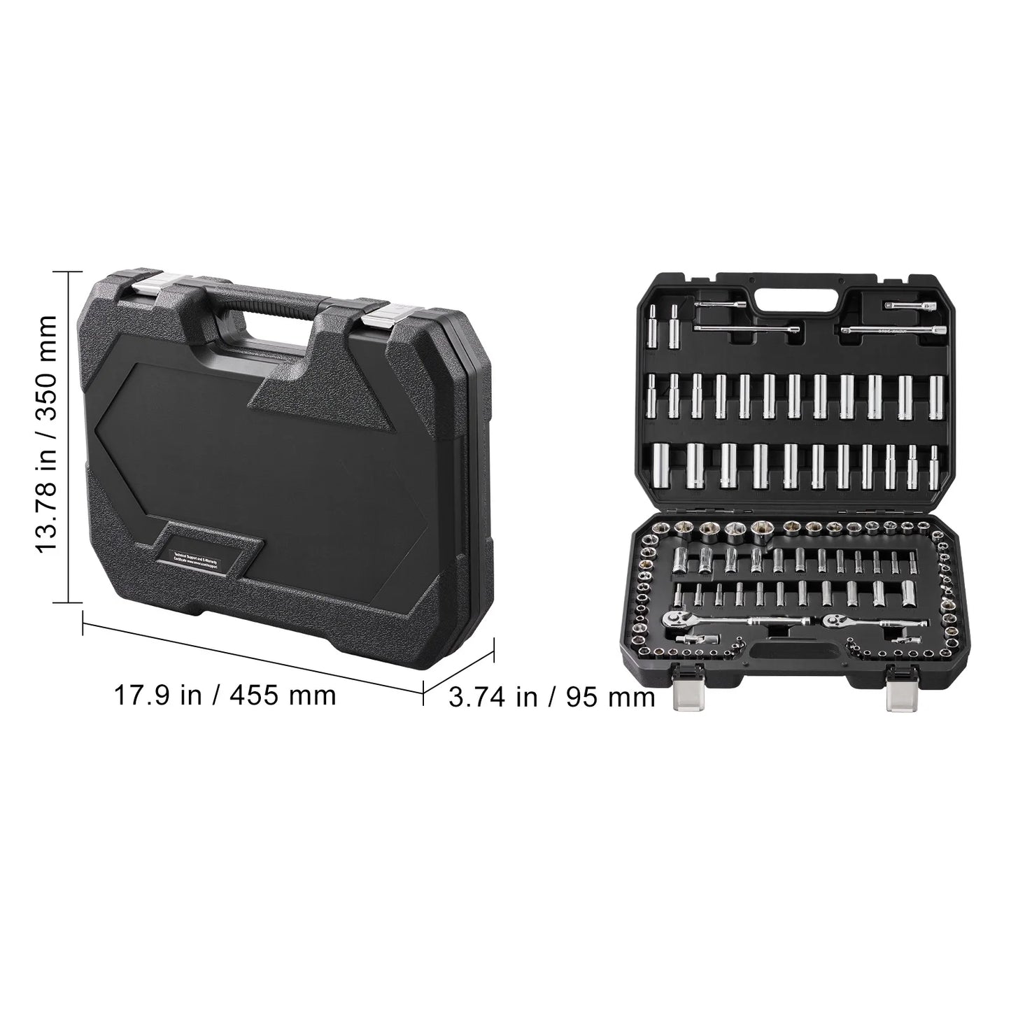 SKYSHALO Socket Set, 1/4" and 3/8" Drive Socket and Ratchet Set, 6-Point Socket Opening, 106 Pcs Tool Set SAE and Metric, Deep and Standard Sockets, 5/32-1 in, 5-19 mm for Auto Repairing & Household