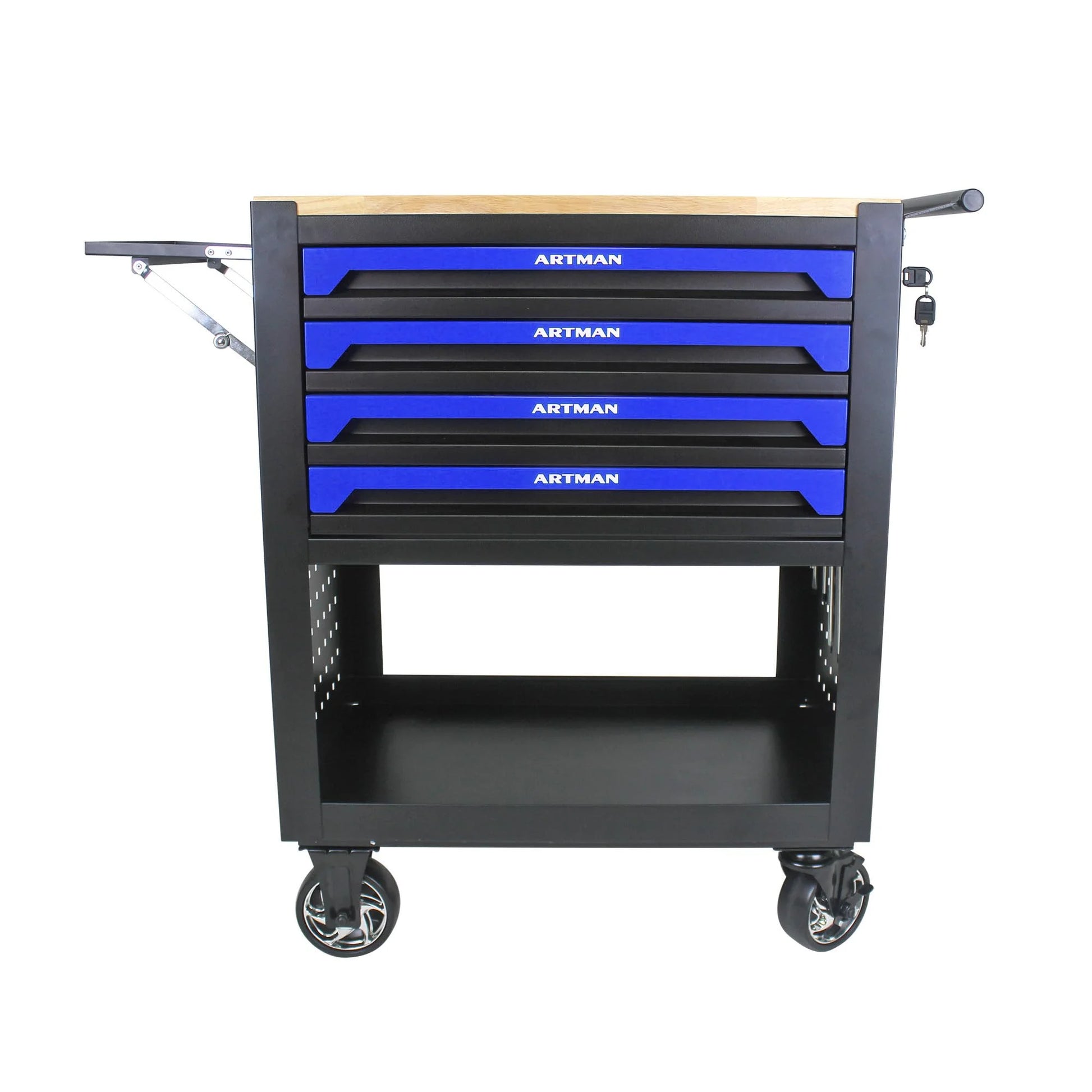 NIGSQJB 4 Drawers Tool Chest on Wheels, 35.4"H Tool Storage Cart with Wooden Top,Drawers Rolling Tool Box Organizer Tool Case with Lock for Garage,Warehouse,Workshop,Repair Shop, Blue Black