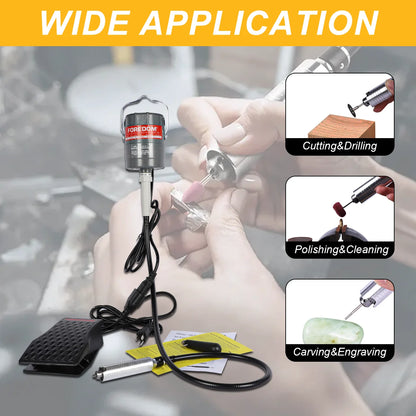 300W Flexible Shaft Grinder with Foot Pedal - 0-24000RPM S-R Hanging Mill Motor, 110V Rotary Tool Kit for Jewelry Engraving, Polishing, Drilling, Cutting & Buffing (with Handpiece)
