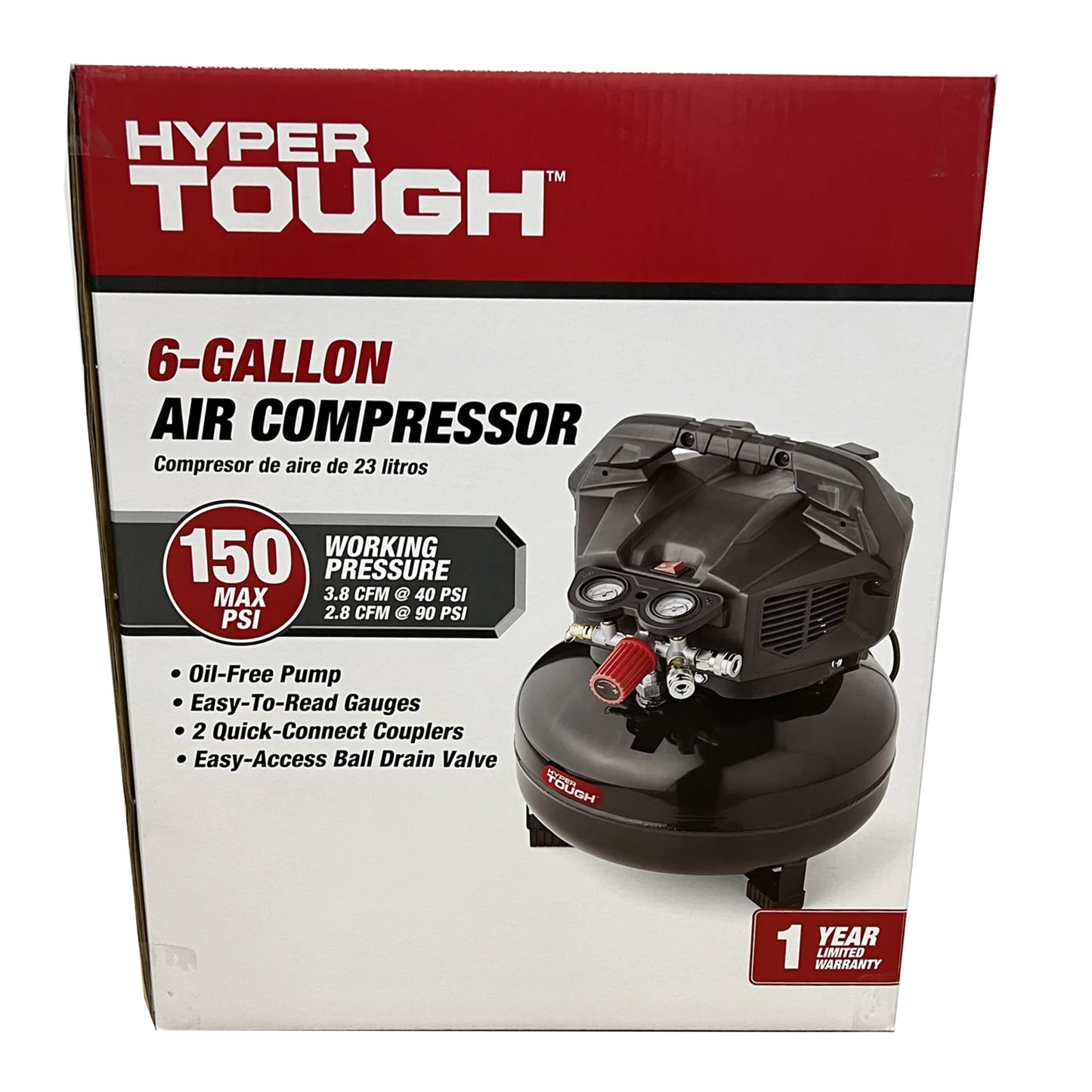 Hyper Tough Black 150 PSI Oil-Free Pancake Air Compressor 6 gal