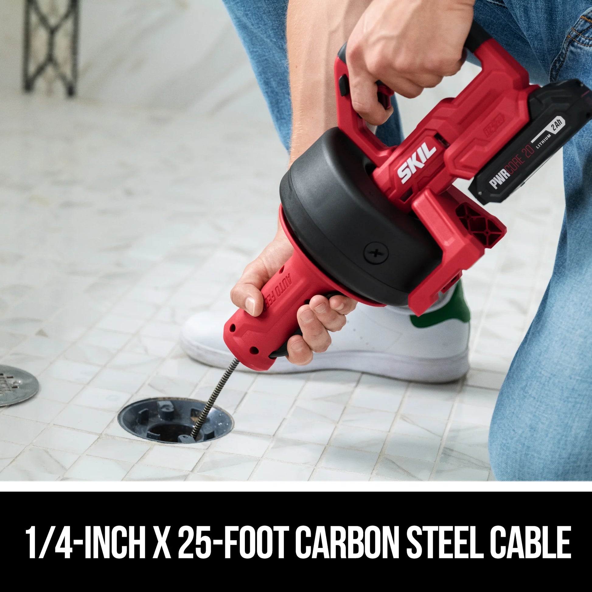 SKIL AU0225D-12 20V Power Snake Drain Cleaner Kit Includes 20V 2.0Ah Battery & Charger