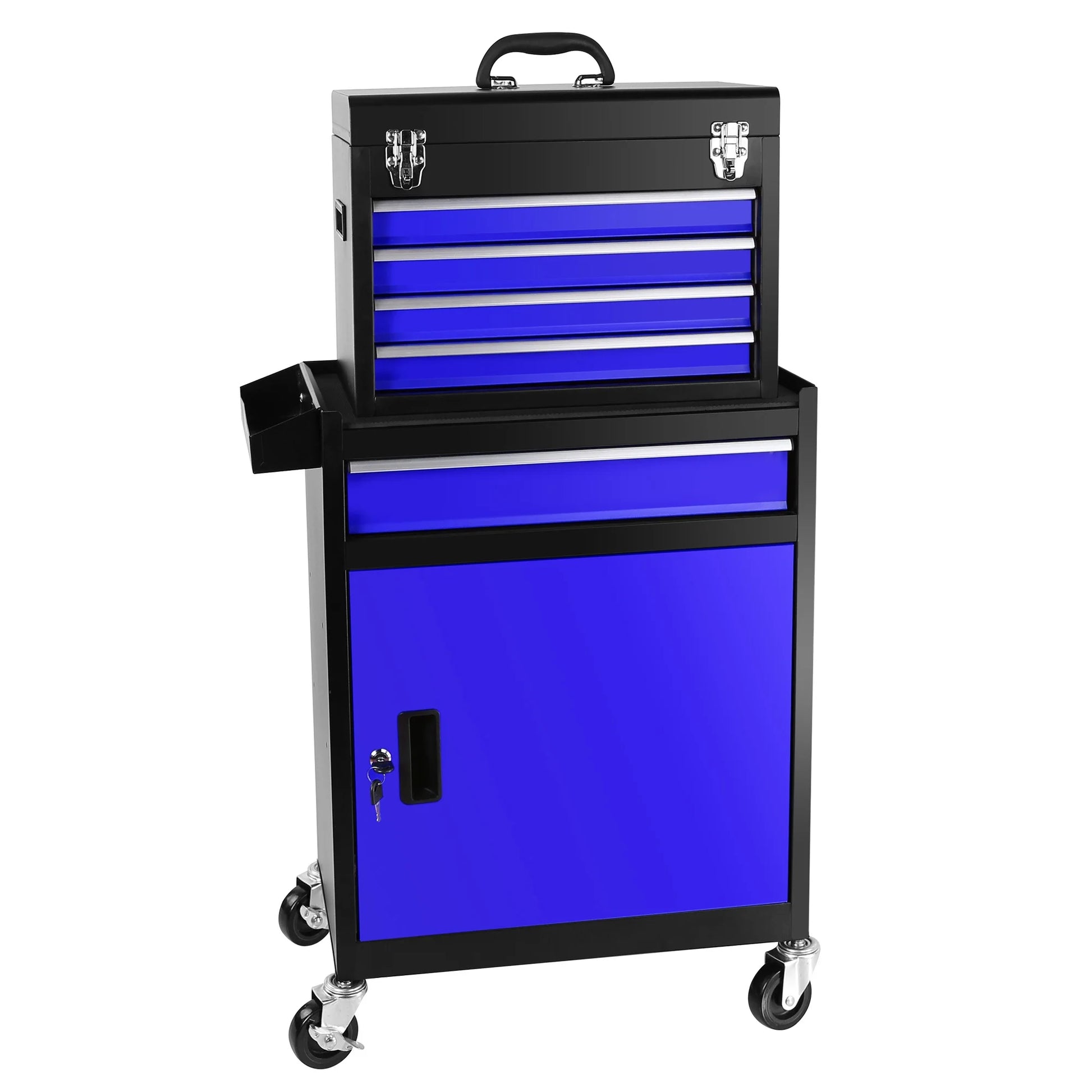 5-Drawer Rolling Tool Box, 2-IN-1 Hidden Multifunctional Tool Chest, Blue Tool Box on Wheels Storage Tool Organizer Cart, Hooks, Classification Box, Liner