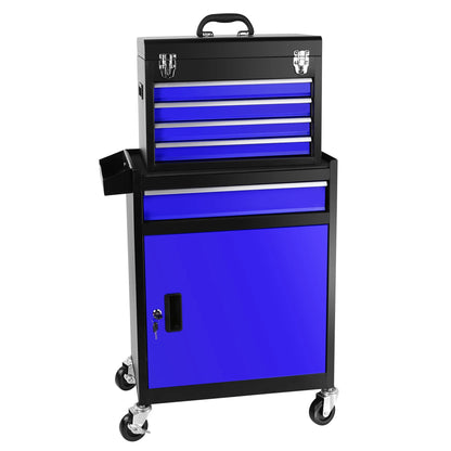 5-Drawer Rolling Tool Box, 2-IN-1 Hidden Multifunctional Tool Chest, Blue Tool Box on Wheels Storage Tool Organizer Cart, Hooks, Classification Box, Liner