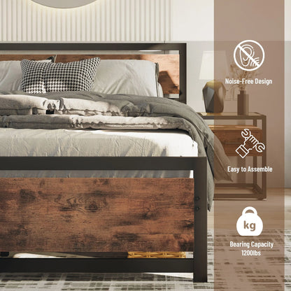 LIKIMIO King Platform Bed Frame with Headboard and Under Bed Storage, Sturdy Metal Frame and Easy Assembly