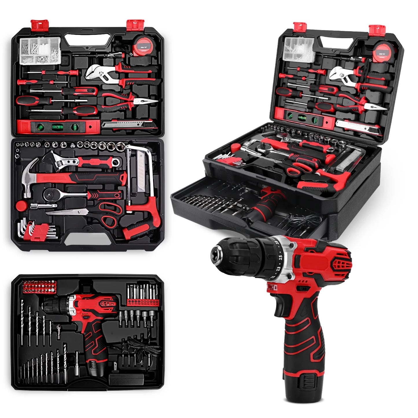 TOPHDY Tool Set with 12V Cordless Drill ,276 piece Tool Set Driver Toolbox Storage Case with Drawer, Professional House Repair Driver Set