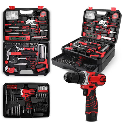 TOPHDY Tool Set with 12V Cordless Drill ,276 piece Tool Set Driver Toolbox Storage Case with Drawer, Professional House Repair Driver Set