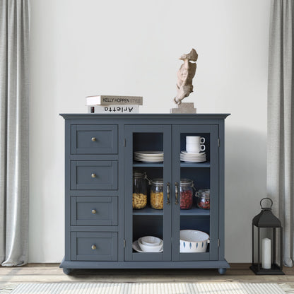 VEIKOUS Buffet Sideboard Storage Cabinet Kitchen Freestanding Cupboard Buffet Server for Dining Room, Dark Blue