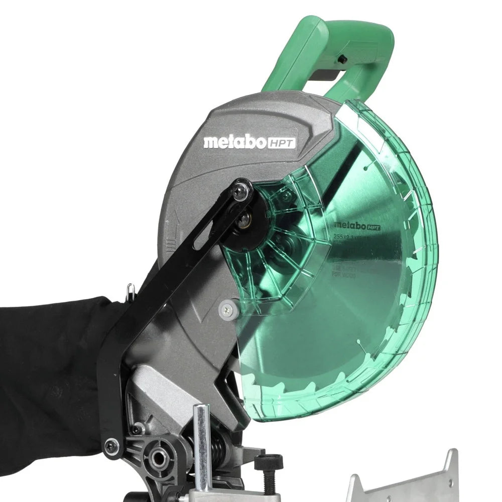 Metabo HPT Compound Miter Saw, 10" Miter Saw with Large Table Saw for woodworking, Power saw with 15-Amp Motor, Accurate Miter Angles, 0-45 Bevel, 24T TCT Miter Saw Blade, Positive Stops, C10FCGS