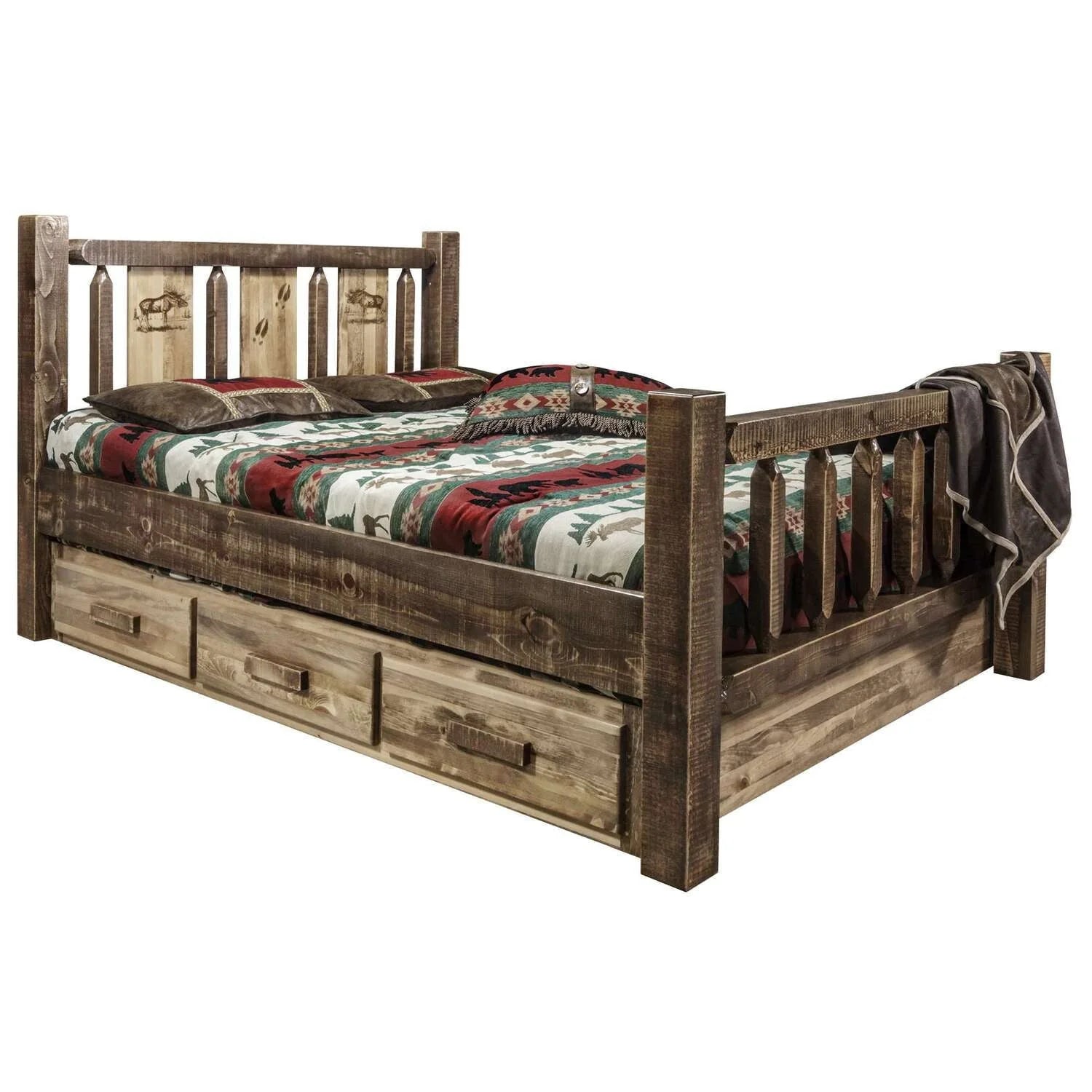 Moose Design Storage Laser Engraved Bed (Twin: 87 in. L x 46 in. W x 47 in. H (299 lbs.))