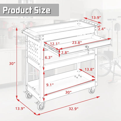 Odaof 4-Wheel Big Rolling Tool Storage Cart with Ball-Bearing Slides for Garage and Warehouse (Orange)