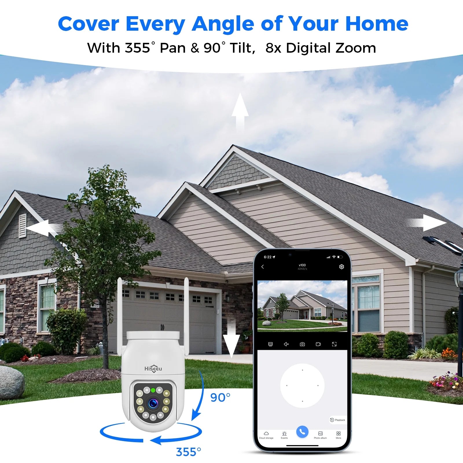 Hiseeu 3MP Wireless Outdoor Security System,4 CCTV PTZ Cameras with 2.4G WiFi,4K 16-Channel NVR,2-Way Audio, Color Night Vision, Human Detection,24/7 Surveillance-No HDD