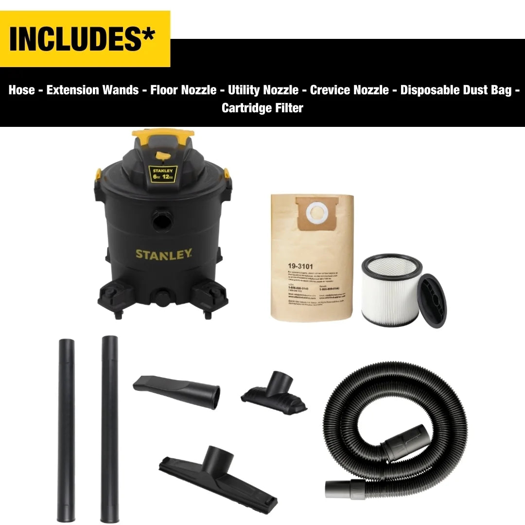 Stanley 12 Gallon,SL18199P, 6-Peak Horse Power, Wet Dry Vacuum SL18199P