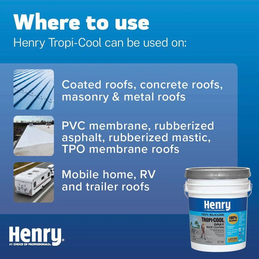 Henry 887G Tropi-Cool Gray HE887G018 100% Silicone Reflective Roof Coating 4.75 gal.