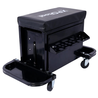 350-Pound Capacity Garage Glider Rolling Tool Chest SeatMechanics Roller Seat with 3 Drawers, Rolling Tool Chest Garage Chair, Toolbox on Wheels Mechanics Seat