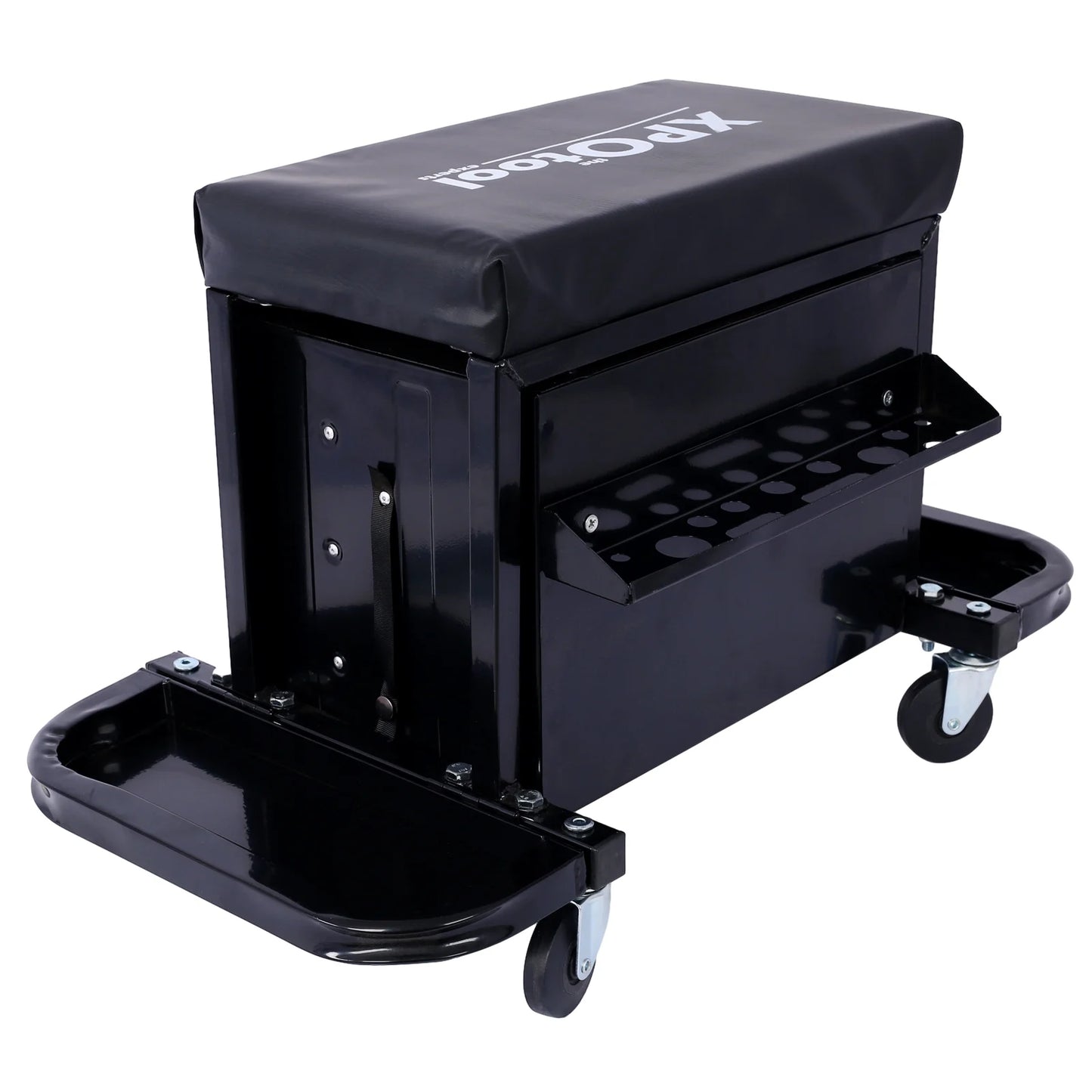 Aukfa Tool Chest Seat, Steel Rolling Tool Box with Wheels and Foldable Magnetic Storage Trays, 3-Drawers, 350LBS Capacity, Black