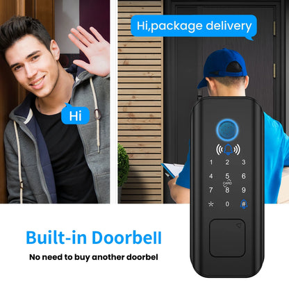 AUOSHI Security Smart Lock Fingerprint Door latch Keyless Entry Wi-Fi Door Lock Wireless Electronic Deadbolt with Touchscreen Keypad doorbell key IC Card App Control IP65 Waterproof Matte Black