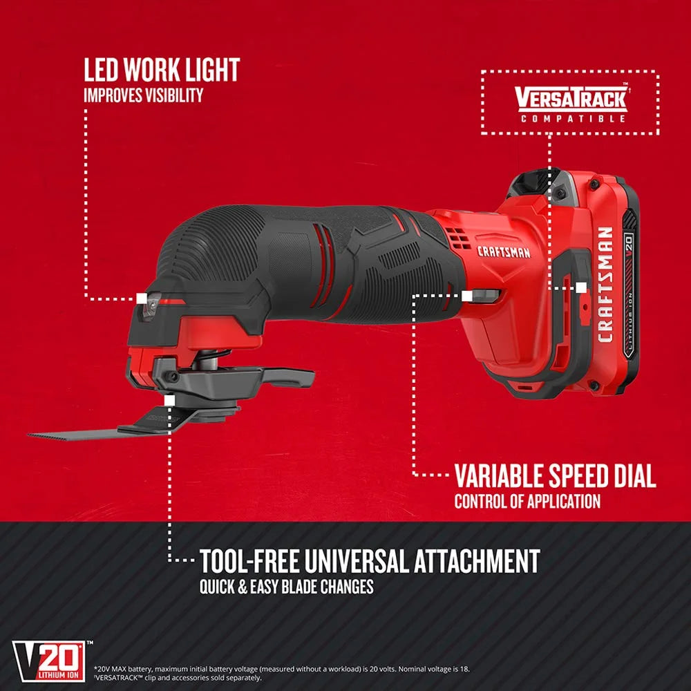Craftsman V20 20 volt Cordless Oscillating Tool Kit 18000 opm Red 15 pc. - Case Of: 1; Each Pack Qty: 15; Total Items Qty: 15