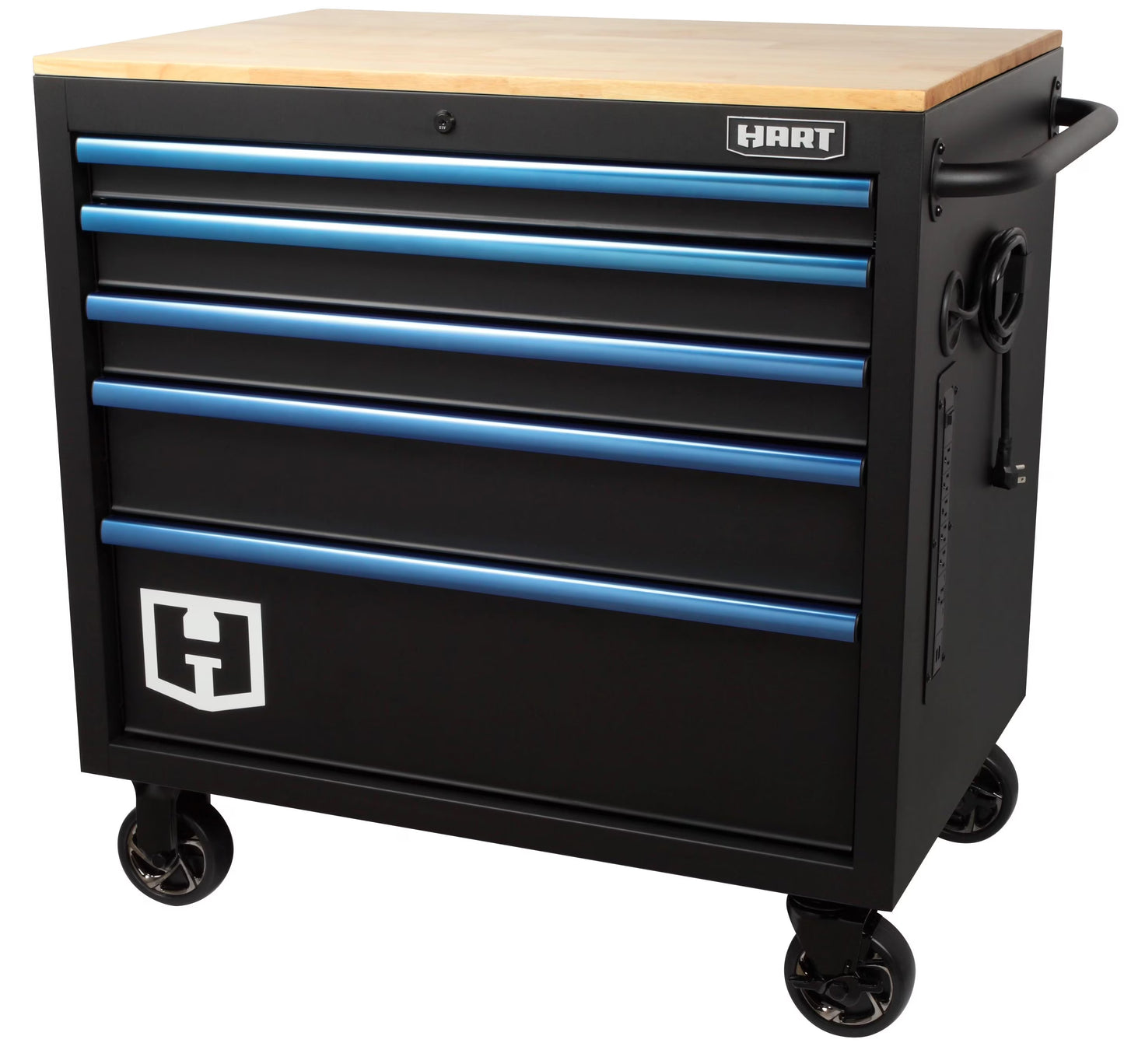 Hart 36-In W x 24-In D 5-Drawer Mobile Tool Chest Workbench W/Wood Top, Garage Use