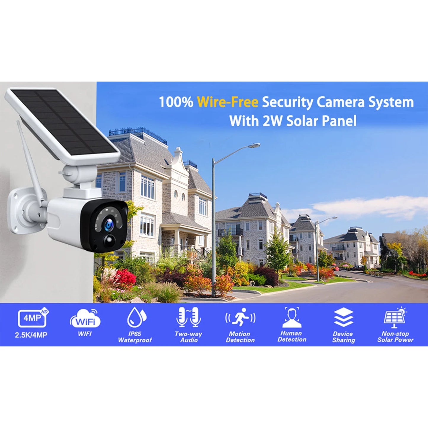 TOGUARD SC04 2K/4MP Solar Security Camera System Outdoor WiFi Wireless Bullet Surveillance Camera NVR HDMI Connector