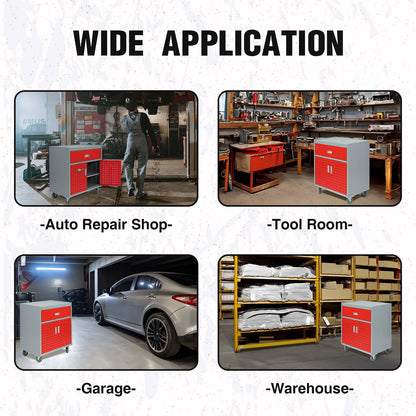 Walsport Tool Box with Drawer,30"Multi-Purpose Tool Chest Organizer with Wheels for Garage,Warehouse(Red)