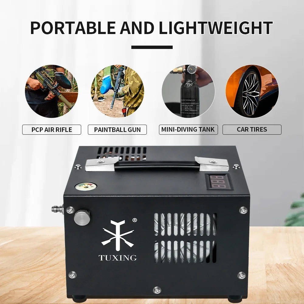 TUXING 4500Psi PCP Air Compressor w/Built-in Transformer, One-Button Start for PCP Rifles, Paintball Guns, Diving Tanks