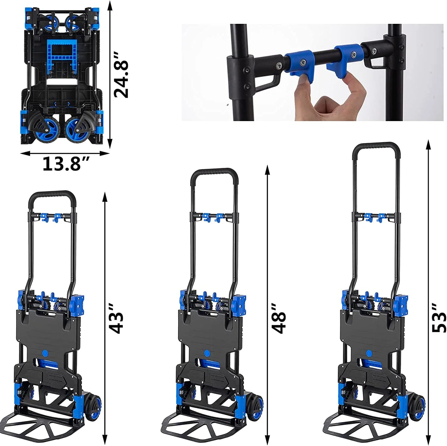 SHZOND 2 in 1 Folding Hand Truck 330 lbs Load Capacity Dolly Cart,Heavy Duty Aluminum Hand Truck with 4 Wheels