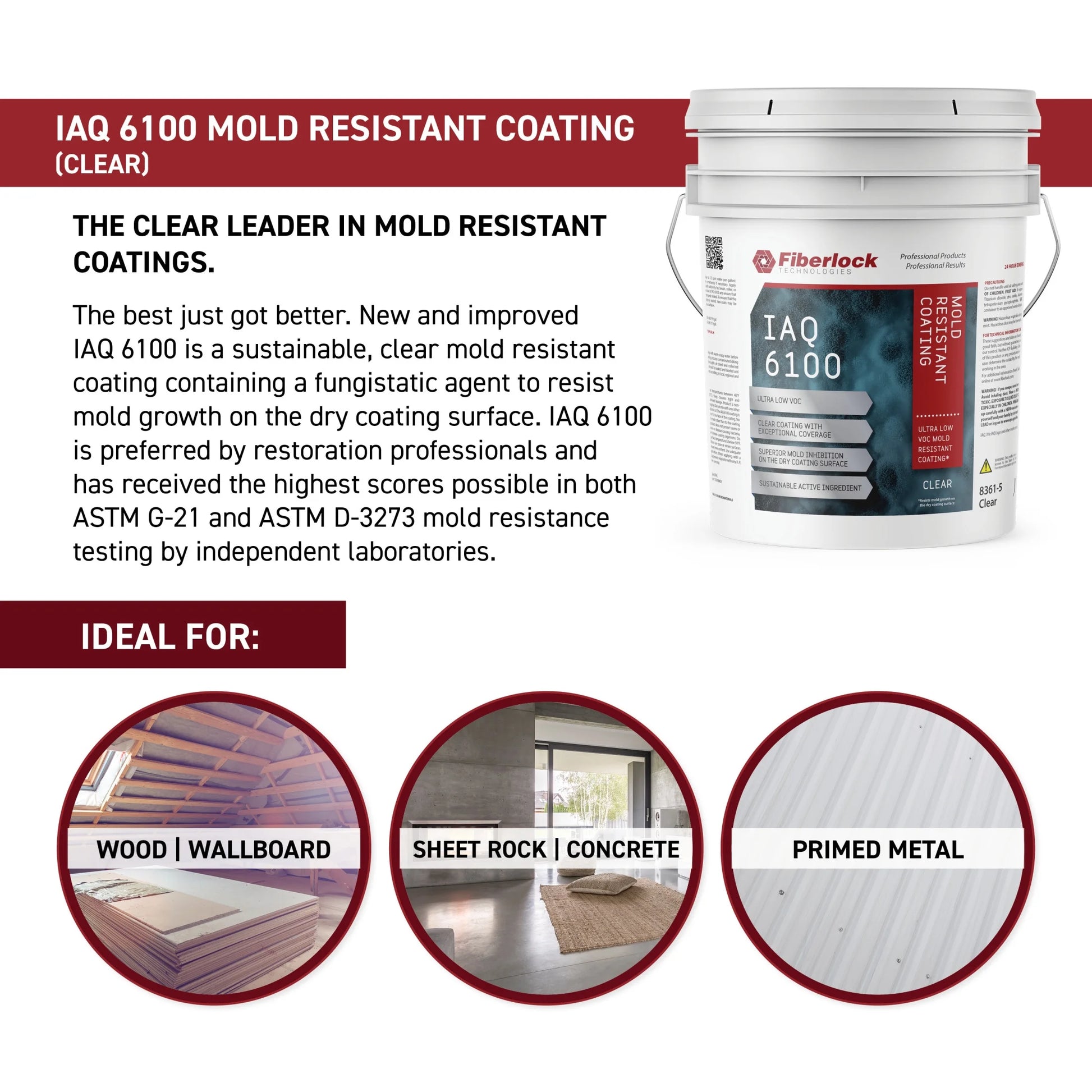 Fiberlock IAQ 6000HD Heavy Duty Mold Resistant Coating, White, 5 Gallon